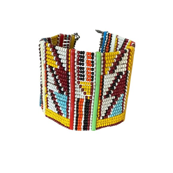 Masai Bracelet Wide wire seed beads multicolor african vintage - Picture 7 of 7